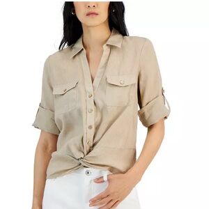 INC Linen Blend Twist Top